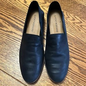 Lucky Brand black leather slip on shoes